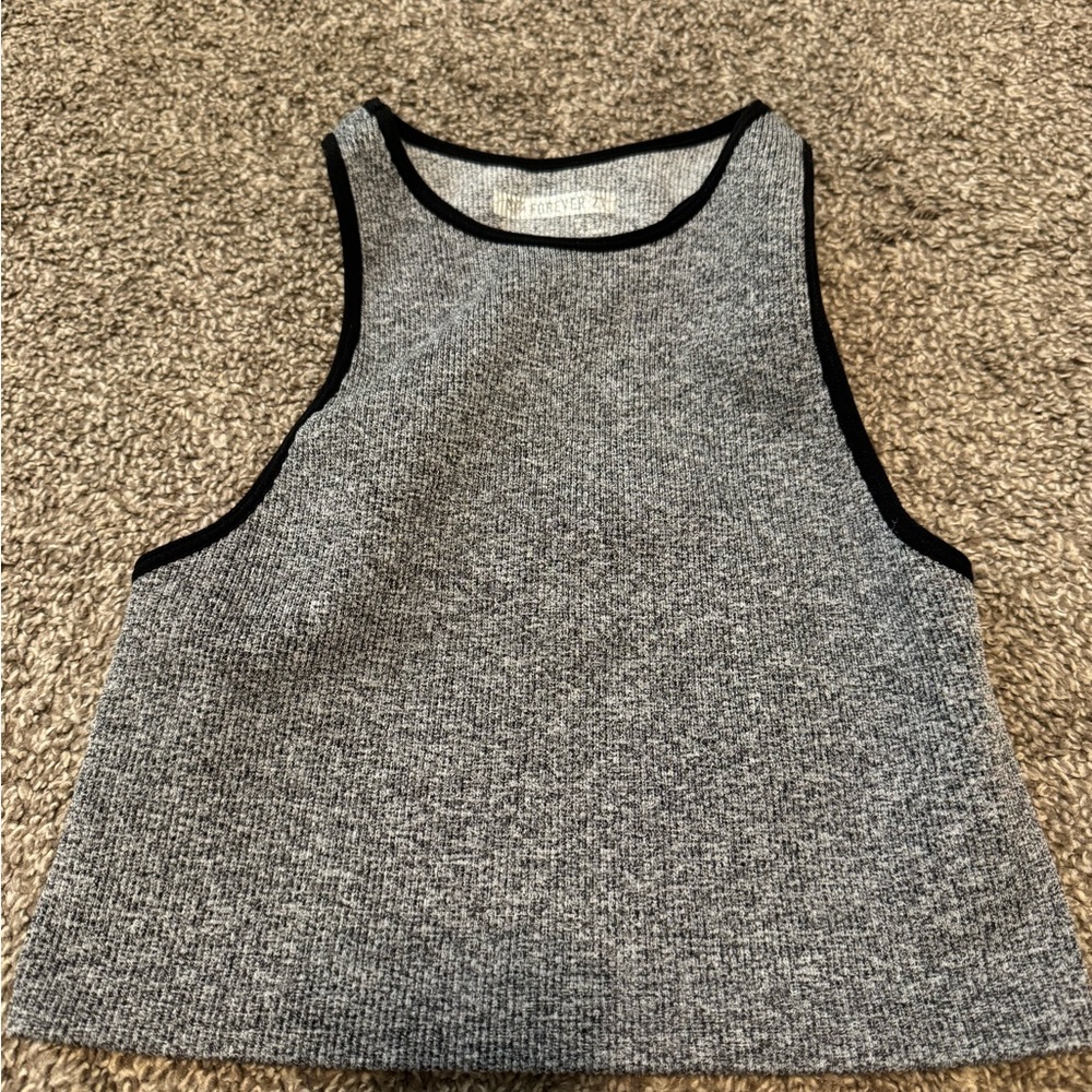 Forever 21 Gray Ribbed Tank with Black Trim